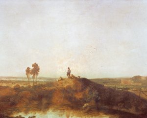 A pool with figures on a hillock
