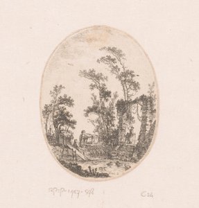 Duck pond with some trees around (Collection of views, landscapes, antique fragments and historical subjects) by Richard de Saint Non