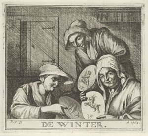 Interior with Three Peasant Women (The Winter) (Winter Scenes) by Rienk Jelgerhuis