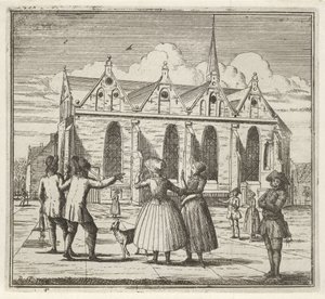Men and Women on a Square near the Great Church in Leeuwarden, The Winter (series title), Winter Scenes (series title) by Rienk Jelgerhuis