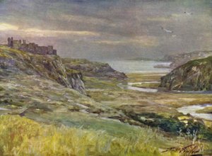 Pennard Castle, Glamorganshire (colour litho) by Robert (after) Fowler