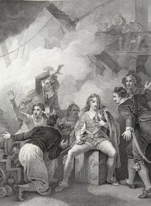 Earl Sandwich Refusing to Leave His Ship While on Fire, in the Battle of Sole Bay, Engraved by W. Byrne, Illustration from David Hume