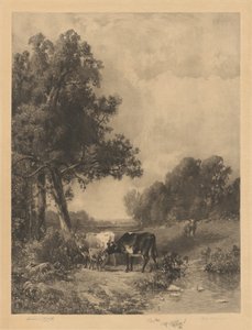 Untitled (Cows And Calves By A Stream) by Robert A. Eichelberger