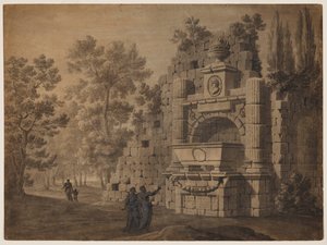 Capriccio with Ancient Figures amidst Ruined Classical Monument by Robert Adam