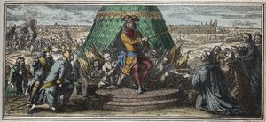 The Construction of Les Invalides in 1670 - Allegory of the foundation of the Hotel des Invalides - Louis XIV showing his old mutilated soldiers the Hotel des Invalides under construction - engraving by Robert Bonnart by Robert Bonnard