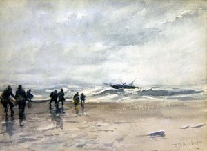 Fishermen Pulling in a Distressed Fishing Boat by Robert Buchan Nisbet
