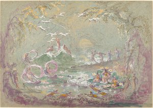 Lake Scene with Fairies and Swans by Robert Caney