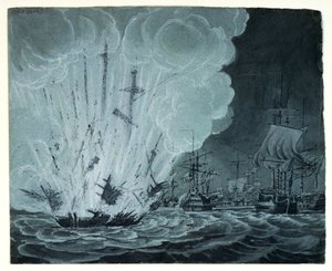 Ship Blowing Up at the Battle of the Nile by Robert Cleveley