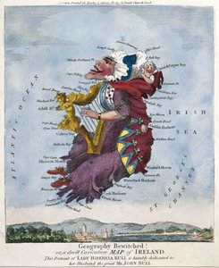 Geography Bewitched! or, a Droll Caricature Map of Ireland. This Portrait of Lady Hibernia Bull is Humbly Dedicated to Her Husband the Great Mr John Bull