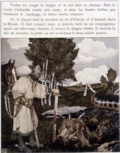 Tristan near the Dead Dragon - in Le Roman de Tristan et Iseult by Bédier, illustrated by Robert Engels, ed. of Art, Paris by Robert Engels