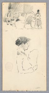 Scene with Donkey and Two Figures; Woman Holding a Fan, 1882 by Robert Frederick Blum