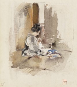 Japanese Girl Sewing, 1890