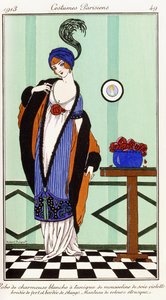 Parisian Clothing: White Charmeuse Robe with Violet Embroidered Silk Tunic
