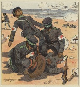 Japanese Stretcher Bearers Picking Up the Wounded by Robert Salles