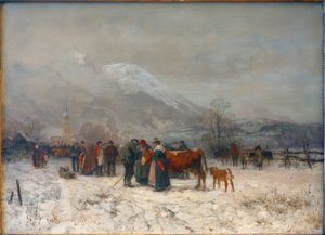Cattle Market in Winter at Mittenwald by Robert Schleich