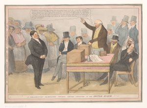 Caricature About the British Museum (A Parliamentary Examination Touching Certain Curiosities in the British Museum) (Monthly Sheet of Caricatures No. 41) by Robert Seymour (possibly)