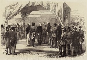 Lord Gough Investing Marshal Pelissier with the Order of the Bath, at the Head-Quarters in the Crimea by Robert Thomas Landells