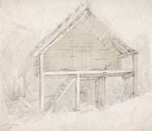 Gable of a Warehouse with Thatched Roof and Stone Foundation by Robert Wilhelm Ekman