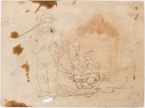 Småland Children, Girl with Child in Her Lap and Standing Boy Beside Her by Robert Wilhelm Ekman