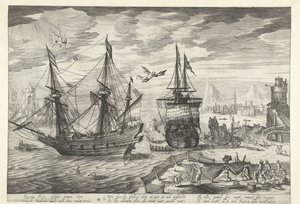 Harbor with Ships, in the Sky the Fall of Icarus by Robert de Baudous