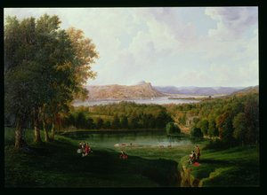 View from the Tarrytown of the Hudson River Old Dutch Church and Beckham Manor