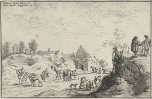 Many Figures on a Path by a Village