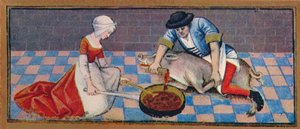 November - slaughtering the pig, 15th century, 1939