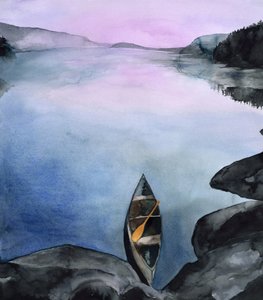 Peaceful Mountain Lake Canoe by RodMacIver