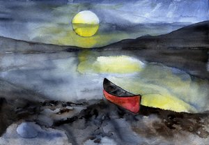 Red Canoe Under Moonlight by RodMacIver