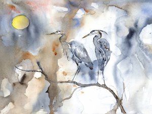 Serene Moonlit Herons by RodMacIver