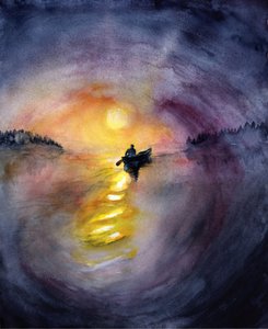 Solitary Sunset Lake by RodMacIver