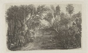 Landscape with stream and trees on banks by Rodolphe Bresdin
