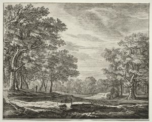 Six views in the Wood of the Hague: Plate 5, A Man with a Staff in His Hand by Roelant Roghman