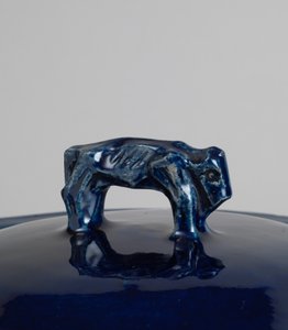 Blue-glazed Covered Tureen with Handle in the Form of a Bison or Chinese Lion, c.1915