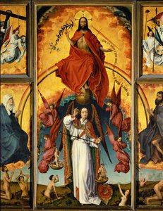 Altar of The Last Judgement: Christ-Judge, Archangel Michael Weighing Souls, Angels Sounding Trumpets and Carrying the Implements of the Passion; Saint Mary and Saint John Baptist by Rogier van der Weyden
