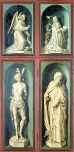The Annunciation, St. Sebastian, St. Anthony the Great and the two Donors, panels from the reverse of the Last Judgement, c.1445-50