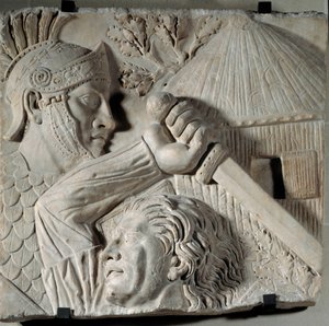 Art of Ancient Rome: Barbarian Fighting a Roman Legionary by Roman