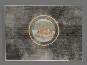 Black-Ground Fresco Fragment with Landscape in Tondo