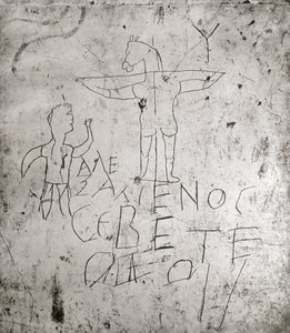 Blasphemous graffito of a Crucifixion