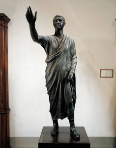 Bronze statue of Aule Metele, The Orator (Arringatore), from Pila, Perugia, Italy, circa 80 B.C. by Roman