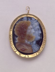 Cameo, Bearing Images of Serapis and Isis, in 16th Century Gold Frame Bearing the Names of Marcus Antoninius and His Wife Faustina by Roman