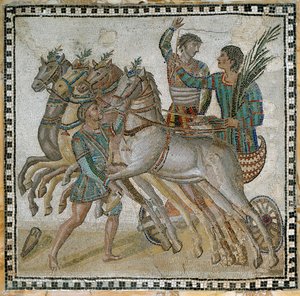 Chariot Race with the Charioteers in Starting Position and a Groom Near the White Horse by Roman