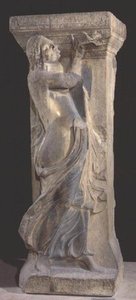 Decorated Stone Pillar with a Bacchante Playing a Double Flute, Copy of a Hellenistic Original from Thessalonika by Roman