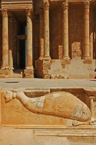Dolphin carving in front of stage, Sabratha, Libya, c.190 AD by Roman