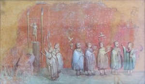 Fresco fragment of a calendar depicting children in a procession, possibly the celebrations of emperor Severus