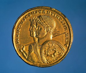 Gold solid coin with the effigy of Emperor Constantine I the Great