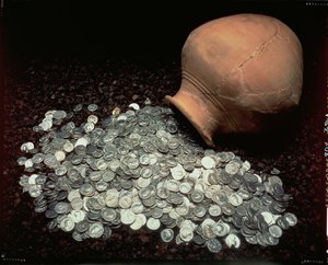 Jar which contained a hoard of Roman silver coins, from Falkirk, mid-3rd century AD
