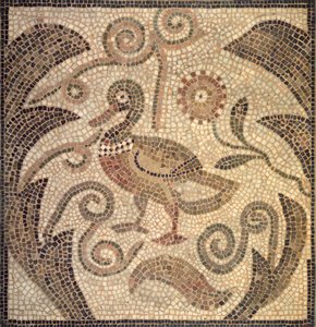 Mosaic of a Duck Facing Left in Vines by Roman
