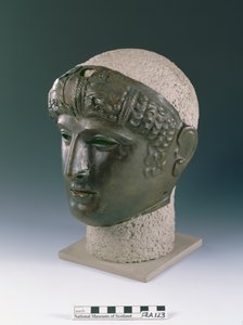 Parade mask of a young male face, from the Roman site at Newstead, Melrose, late 1st century AD