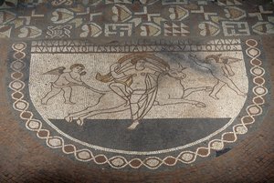 Rape of Europa, floor mosaic from Lullingstone Roman Villa, ca 82 AD, Eynsford, Kent, England, United Kingdom, Roman civilization